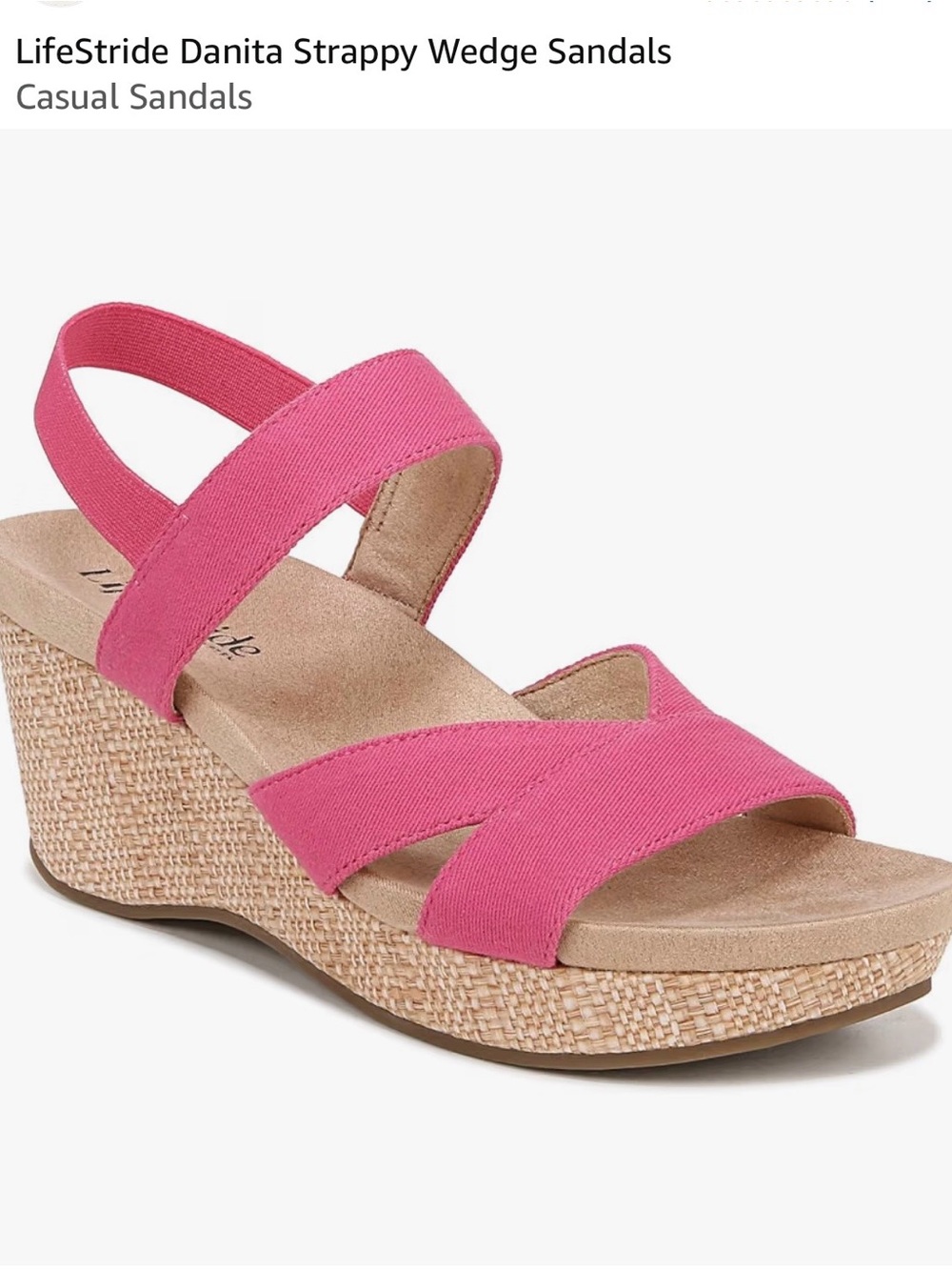 Life Stride Pink Fabric Cross-Strap Wedge Sandals